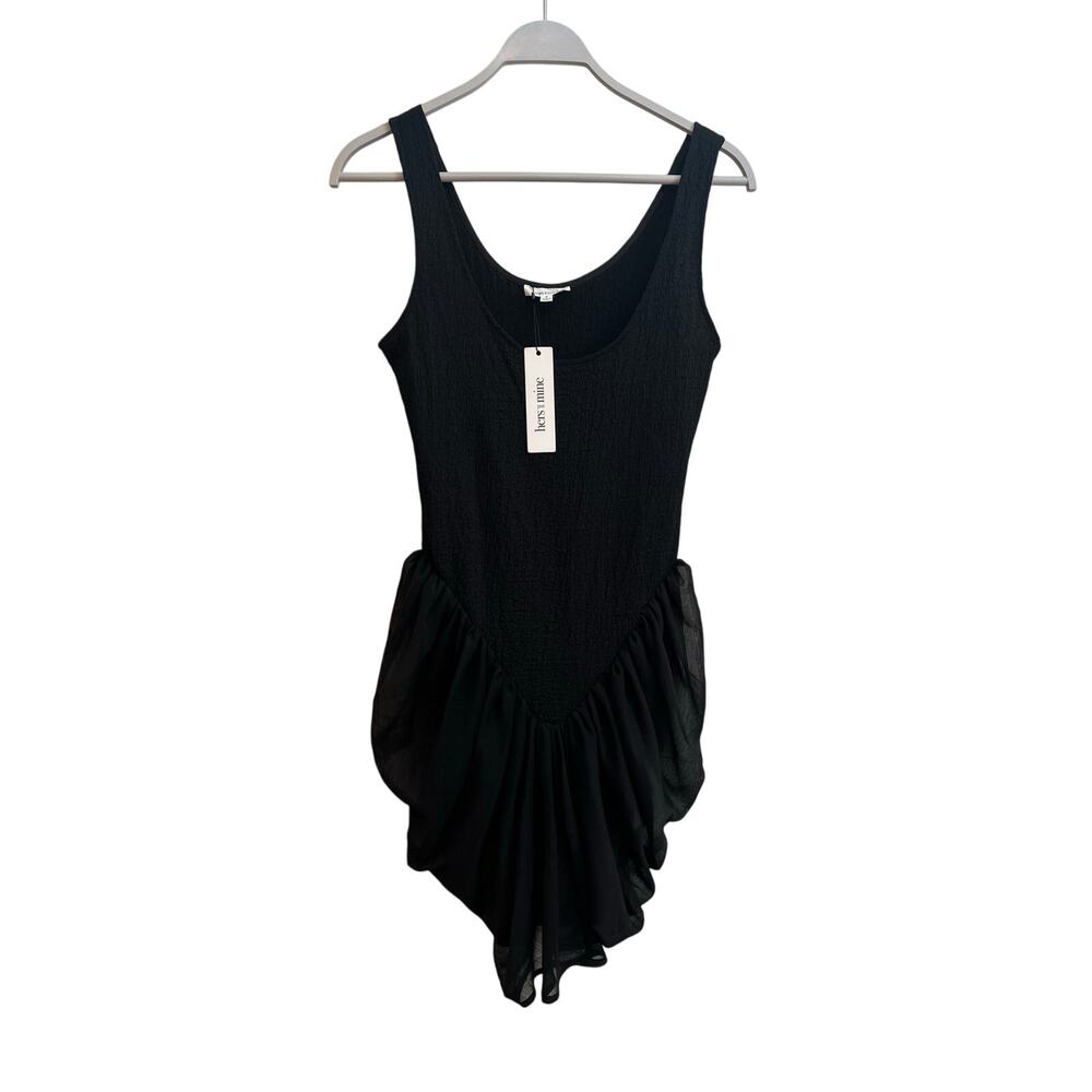 Hers & Mine Brand New Smocked Bubble Hem Black Mini Dress Sleeveless Size: Small